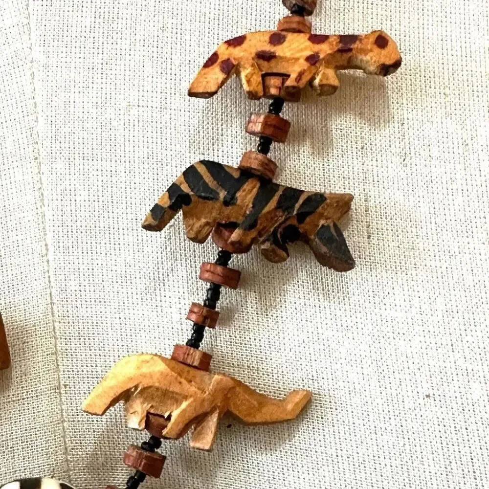 African wooden beaded animal beaded necklace